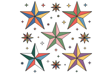 Colorful Sparkling Stars Clipart Set