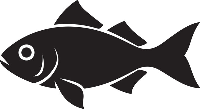 Black silhouette of a fish with fins and tail on a white background seafood aquatic also transparent background