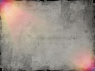 A grungy gray paper texture displays an aged appearance with darkened borders and subtle pink and yellow highlights on opposite corners, creating an abstract backdrop.