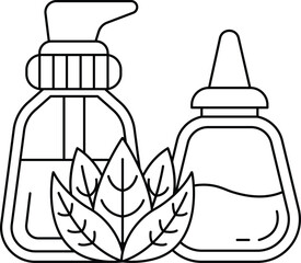 Two bottles of medicine with leaves on top