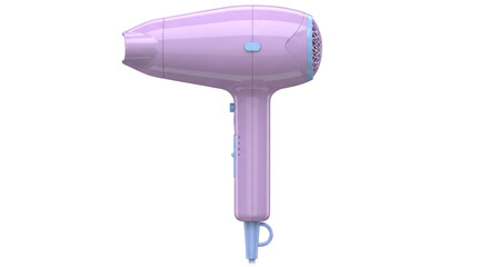 Isolated beauty tool product shot shows a pastel lavender hair dryer for personal care appliance