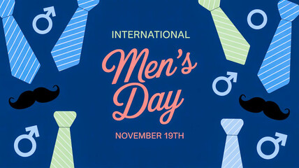 Celebrate international men's day with stylish ties and symbols of masculinity design