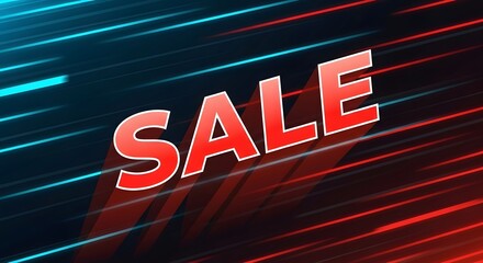 Dynamic sale text with glowing red and blue light streaks, conveying urgency and excitement for a promotional event