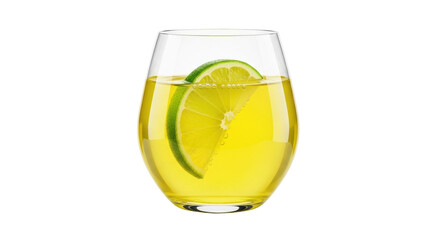 Isolated glass of lemonade with a slice of lime as a refreshing cold drink on a hot day