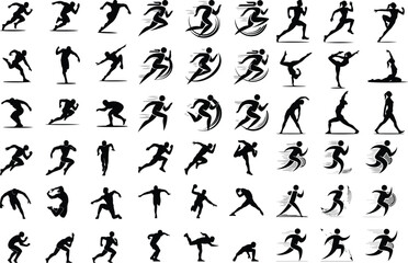 Stylized Human Figure in Motion Icon Silhouette Set Dynamic Running and Action Pose Vector Collection