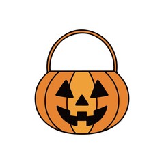This image shows a simple vector illustration of a Halloween pumpkin basket. The basket is shaped like a jack-o’-lantern with a carved face.