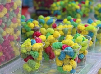 Children's favorite Colorful Dragons Breath Pieces for sale at The Taste of Adana Festival in Adana, Turkey