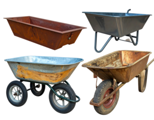  Wheelbarrow Set for Construction and Gardening, Transparent Background PNG