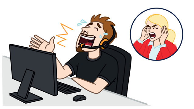 Mitarbeiter f&uuml;hren laute Gespr&auml;che im Gro&szlig;raumb&uuml;ro Vektorillustration zu L&auml;rm Stress und mangelnder R&uuml;cksicht am Arbeitsplatz
