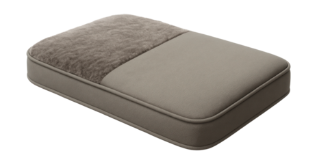A reversible pet mattress featuring a plush side and a sturdy canvas side for all settings.