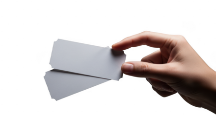 Hand holding gray paper airplane isolated on transparent background, ready for flight