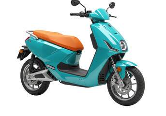 Isolated teal electric scooter with tan seat on a clean background for advertising designs