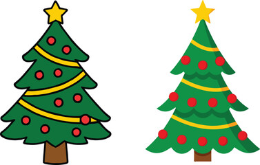 Festive Christmas tree flat illustration  small green holiday tree topped with star vector design .eps