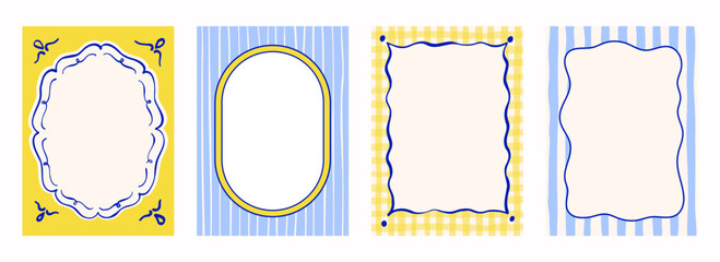 Vintage doodle hand drawn whimsical frames. Party invitation, poster, card. Retro vector illustration for menu, border in minimal design.