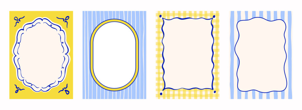 Vintage doodle hand drawn whimsical frames. Party invitation, poster, card. Retro vector illustration for menu, border in minimal design.