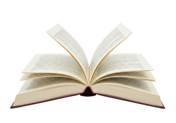 Isolated open book reveals inner pages of written word, knowledge, and literary culture