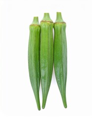 Fresh Green Okra with Natural Pods Isolated on White Background for Exotic Vegetable Object and Organic Crop Concept