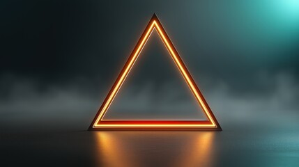 Neon triangle light glowing in dark studio futuristic stage for