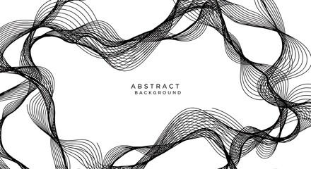 Abstract black and white background with flowing lines and copy space