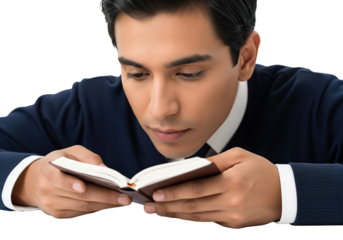 Hispanic Person Reading Prayer Book Action Devotion Study Spiritual Focus Realistic Photography Isolated PNG on isolated transparent background