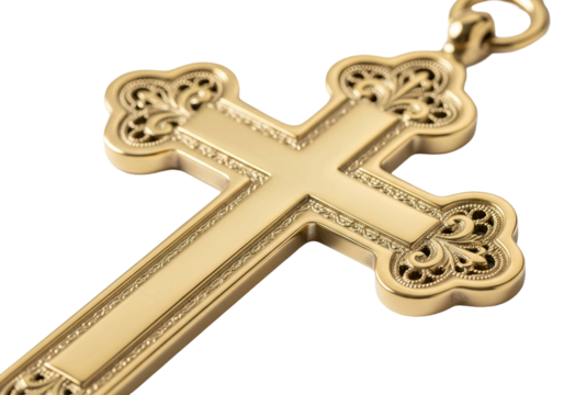 Ornate Catholic Cross Object Gold Detail Religious Christian Symbol Realistic Photography Isolated PNG on isolated transparent background