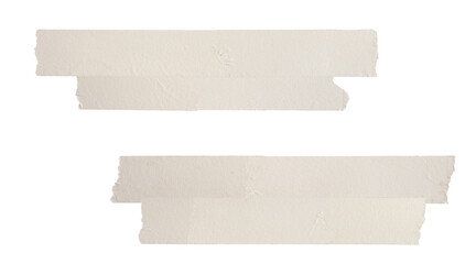 photograph of two layered horizontal strips of beige masking tape isolated on black, showing ripped...