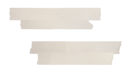 photograph of two layered horizontal strips of beige masking tape isolated on black, showing ripped paper texture and rough edges.