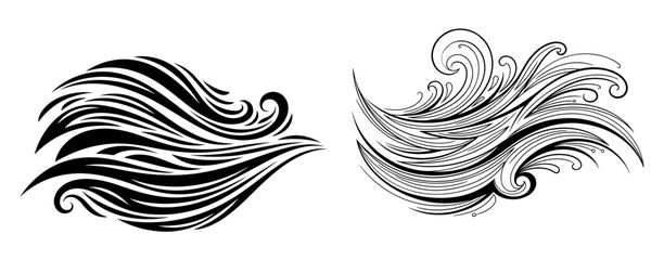 Fototapeta premium Vector art of two stylized black and white vector illustrations of flowing waves