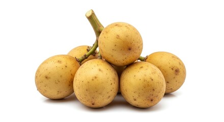 Close-up of a bunch of ripe Langsat tropical fruits isolated on white background.