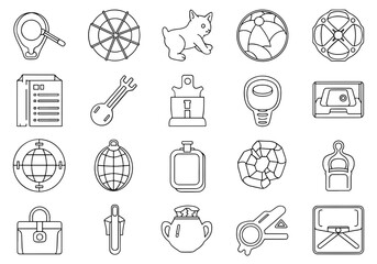 Vector art of collection of outline icons on vector illustration of various objects