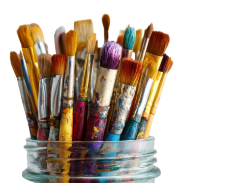 Artistic Brush Collection Still Life Creative Tools Drawing Supplies Painting Equipment Studio Essentials Craft Instruments Transparent