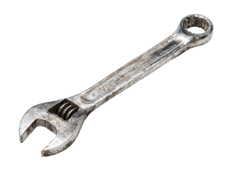 Adjustable Wrench on Transparent Background Metallic Tool Repair Equipment Mechanic Tooling Maintenance Instrument Silver Wrench Industrial Tool Spanner Metalwork Hand Tool Fixture - Powered by Adobe