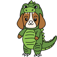 Dog wearing a crocodile costume