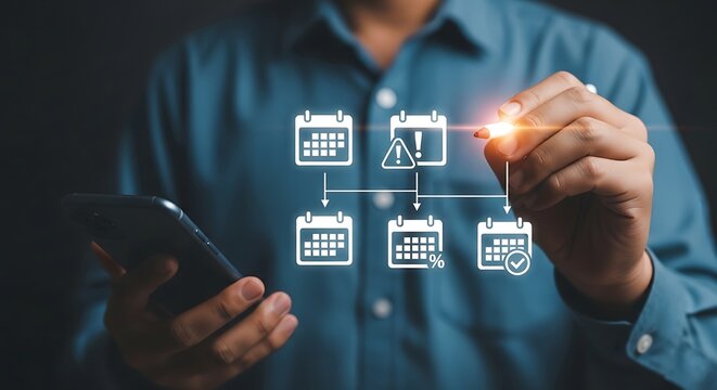 Businessman Planning With Calendar Icons And Smartphone
