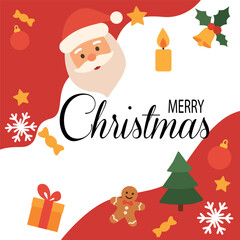 merry christmas and happy new year greeting card with snowman and christmas tree. vector illustration.