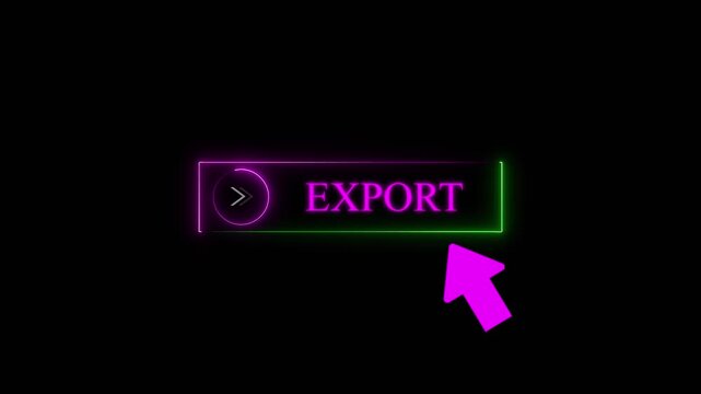 Glowing neon line mouse cursor animation pointing towards export button in looping with transparent background. Up and down arrow moving on business arrow text dollar. See Less