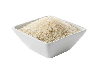 Isolated bowl filled with uncooked basmati rice grains ready to be prepared for meals