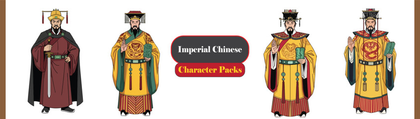 Imperial Chinese Character Set – Emperor in Golden Robes & Court