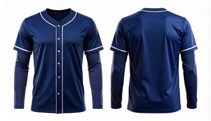 Navy Blue Baseball Jersey Mockup with Short Sleeves and Button-Up Design - Front and Back Views