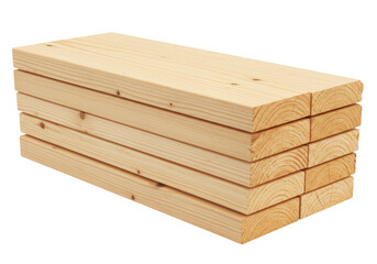 Isolated stack of construction lumber, cut wood, lumber board for building and construction
