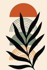 Boho Abstract Geometric Botanical Wall Art with Minimalist Leaf Design