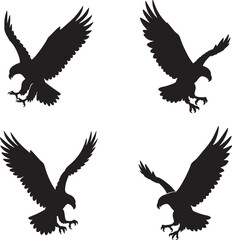 Four dynamic eagle silhouettes in flight with wings extended