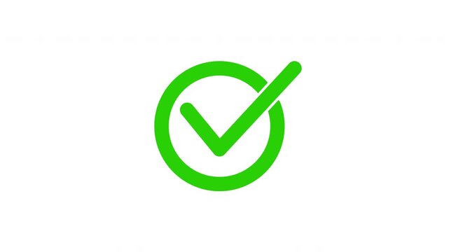 checklist symbol icon. Green color simple check mark circle animation  alpha channel with white background. 4K Video