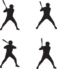 Set of baseball player silhouettes in different batting poses