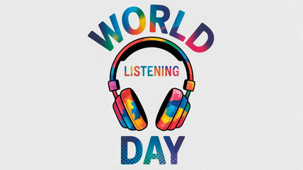 Colorful headphones displaying world listening day celebration vibrant message