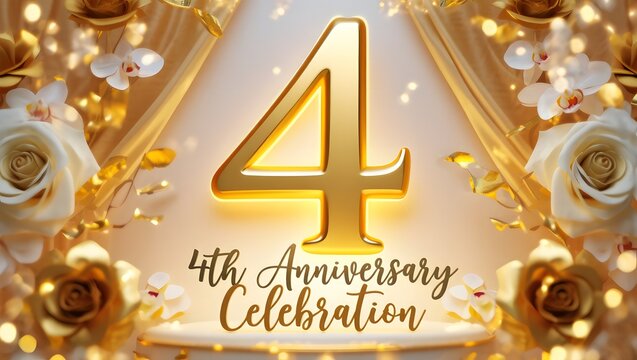 Celebrating four years of togetherness a golden 4th anniversary celebration with elegant floral arrangements, creating a warm and romantic atmosphere for the special occasion