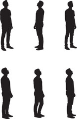 Collection of six distinct male human figures in silhouette from different angles silhouette