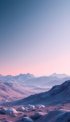 Beautiful winter landscape with snowy mountains at sunset