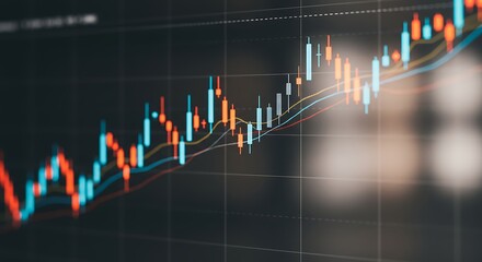 Abstract financial chart with colorful candlestick data on dark background