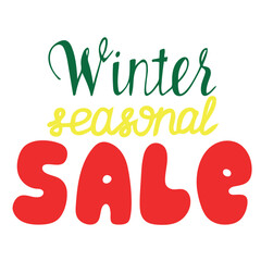 Winter seasonal sale lettering colorful hand-drawn typography for Christmas and New Year discount promotion, festive vector text design